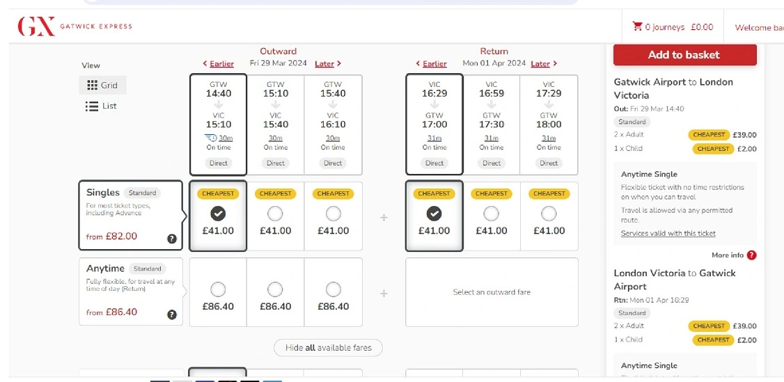 gatwick express prezzi